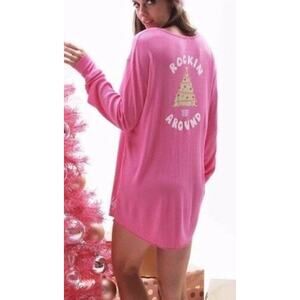 Wildfox Couture Rockin Around Thermal Henley Sleep Shirt Women S Christmas Top